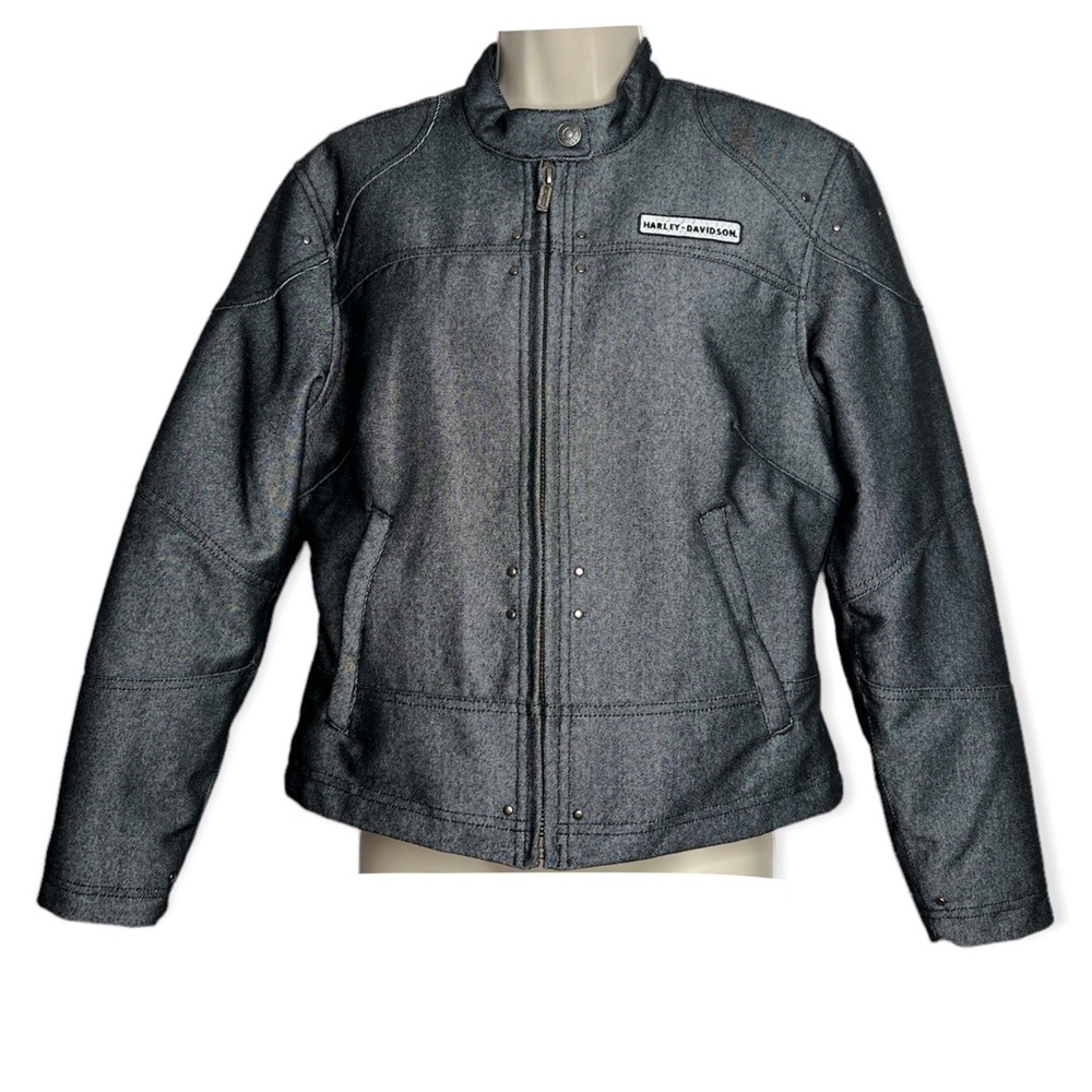 Harley Davidson Women's Denim Zip-Up Riding Jacket Reflective Patches Size Small